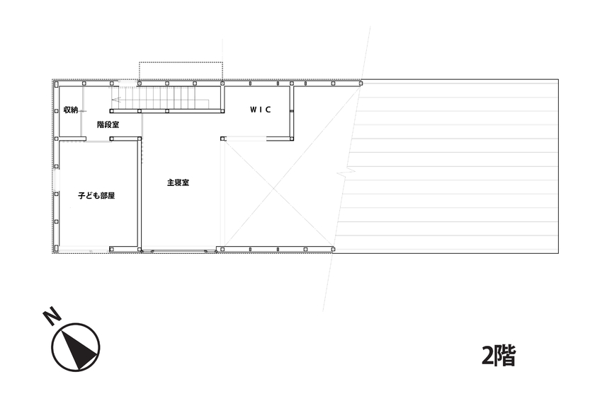 negla設計室 【2300万円・37坪】モルタル外壁と大地に根を張るような大屋根が重厚感を感じさせる住まいの間取り図（3LDK）2階