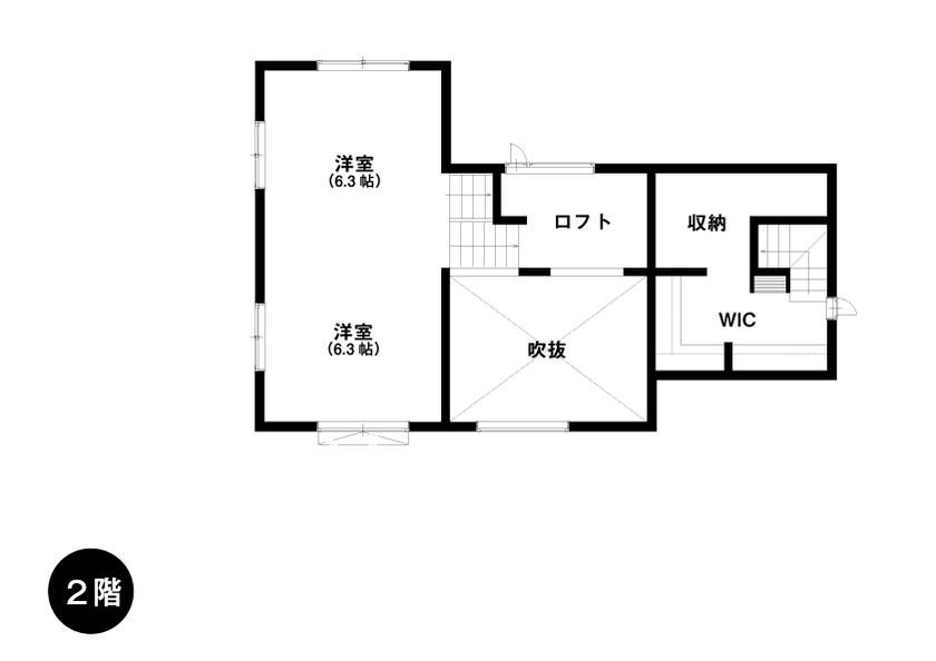 万代ホーム 【吹抜け/アイランドキッチン/収納/蔵/オープン階段/ロフト】将来的に暖炉を置ける設計で楽しみが広がる家の間取り図（4LDK＋小屋裏収納）２階