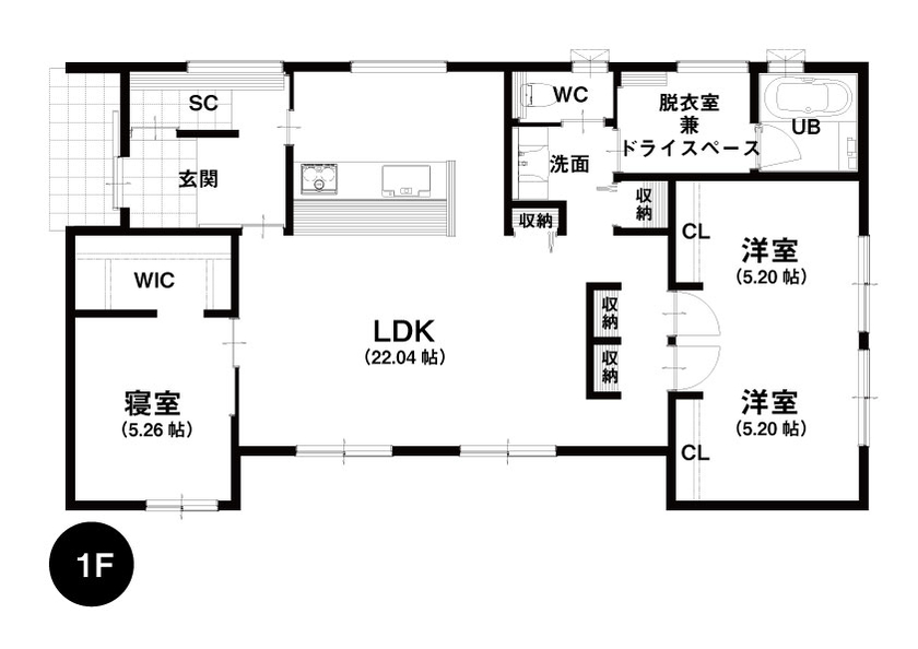 万代ホーム 【1000万円台/26坪/平屋/間取り図有り】無駄のない動線と収納｜くすみ系インテリアのコンパクトハウスの間取り図（3LDK）1階