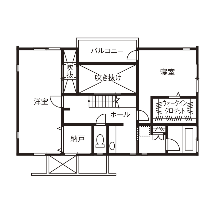 大原建設（パナソニックビルダーズグループ） 【プライバシーを守りながら外と繋がる中庭のある家/間取り有】2匹の愛猫と一緒にゆったりくつろぐの間取り図（3LDK）2階