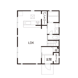 大原建設（パナソニックビルダーズグループ） 【大好きな料理のためにキッチンにこだわった家/間取り有】カフェ風×カリフォルニアスタイルの空間が完成の間取り図（3LDK）1階
