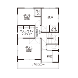 大原建設（パナソニックビルダーズグループ） 【大好きな料理のためにキッチンにこだわった家/間取り有】カフェ風×カリフォルニアスタイルの空間が完成の間取り図（3LDK）2階