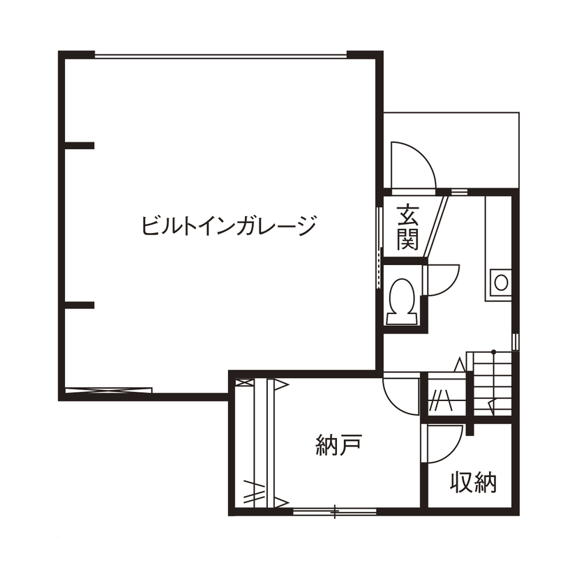大原建設（パナソニックビルダーズグループ） 【ビルトインガレージのある40坪の郊外の家／間取り有】愛車の整備などライフスタイルを叶えた広々空間が◎の間取り図（2LDK＋納戸＋ガレージ）１階