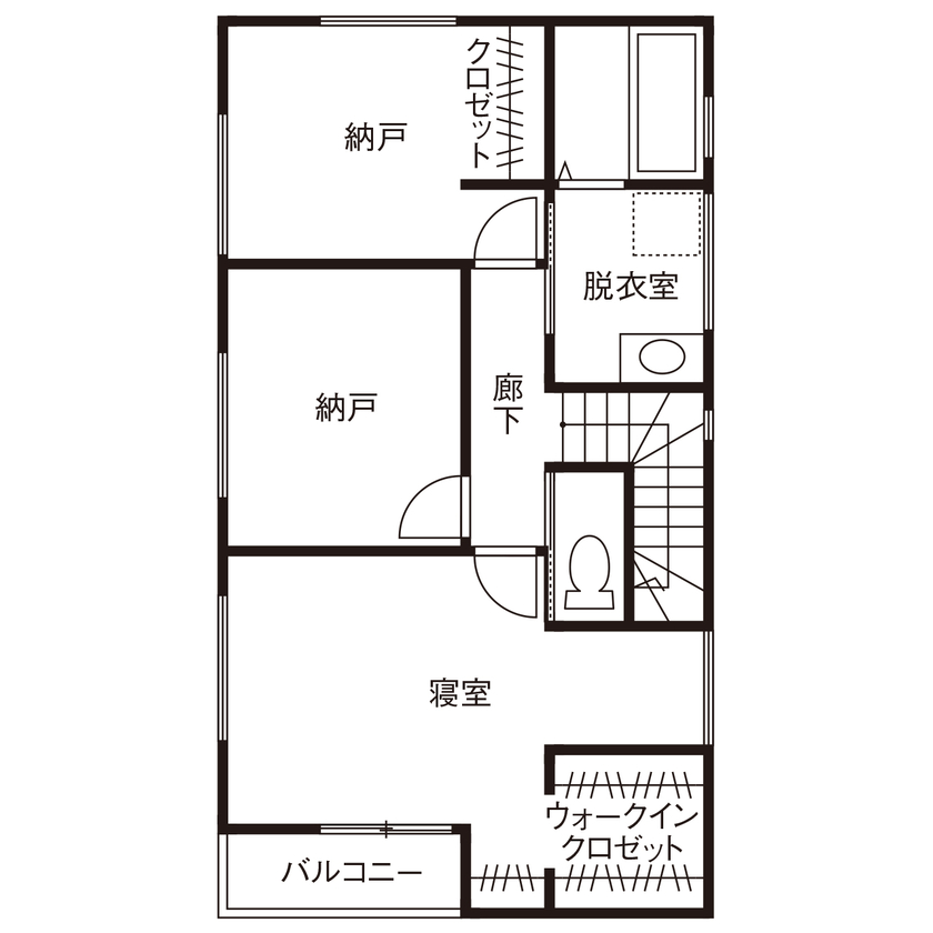 大原建設（パナソニックビルダーズグループ） 【プライベートサロンのある31坪の郊外の家／間取り有】土間リビングと一体化させた「カフェ風」広々ＬＤＫの間取り図（LDK＋納戸×２＋土間）２階