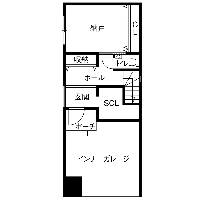 カシコ・クラッセ　樺山工務店 【京都府長岡京市／狭小／1000万円台】プライバシーを気にせずくつろげる狭小3階建ての間取り図（2LDK）1階
