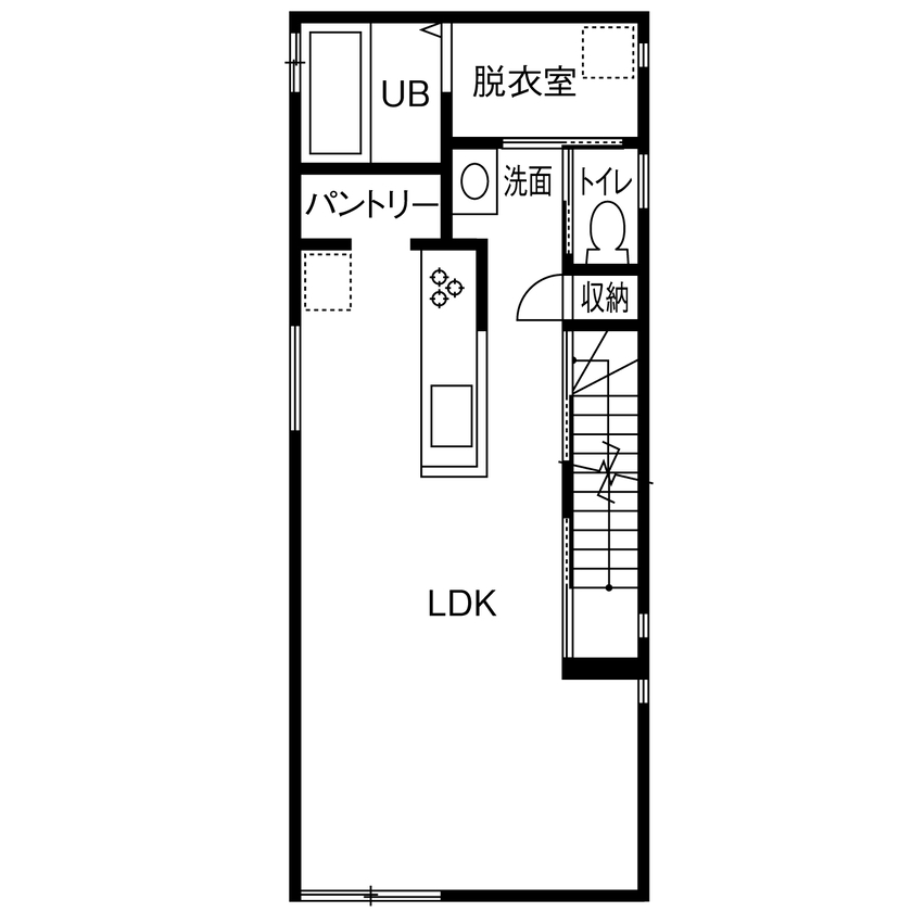 カシコ・クラッセ　樺山工務店 【京都府長岡京市／狭小／1000万円台】プライバシーを気にせずくつろげる狭小3階建ての間取り図（2LDK）2階
