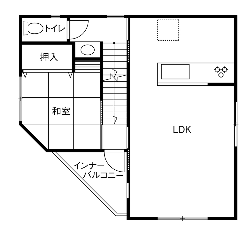 カシコ・クラッセ　樺山工務店 【大阪府大阪市／狭小／1000万円台】念願のインナーガレージのある3階建ての家の間取り図（4LDK）2階