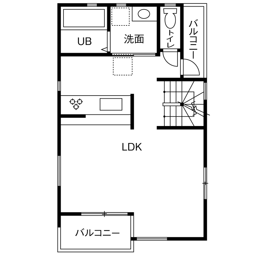 カシコ・クラッセ　樺山工務店 【大阪府吹田市／狭小／1000万円台】カフェスタイルがオシャレな狭小3階建ての間取り図（4LDK）2階