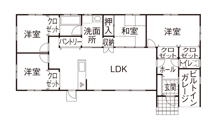 コスモホーム 【平屋/4LDK/ビルトインガレージ/~1499万円】隅々まで目が行き届くコンパクトな平屋。の間取り図（4LDK＋倉庫）1階