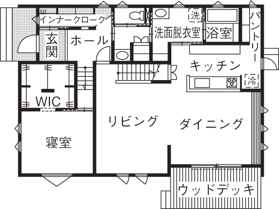 棟匠 シンプルだからこそ、居心地がいい。木のぬくもりと全館空調の快適さに包まれた、のびのび暮らせる住まいの間取り図（4LDK）1階