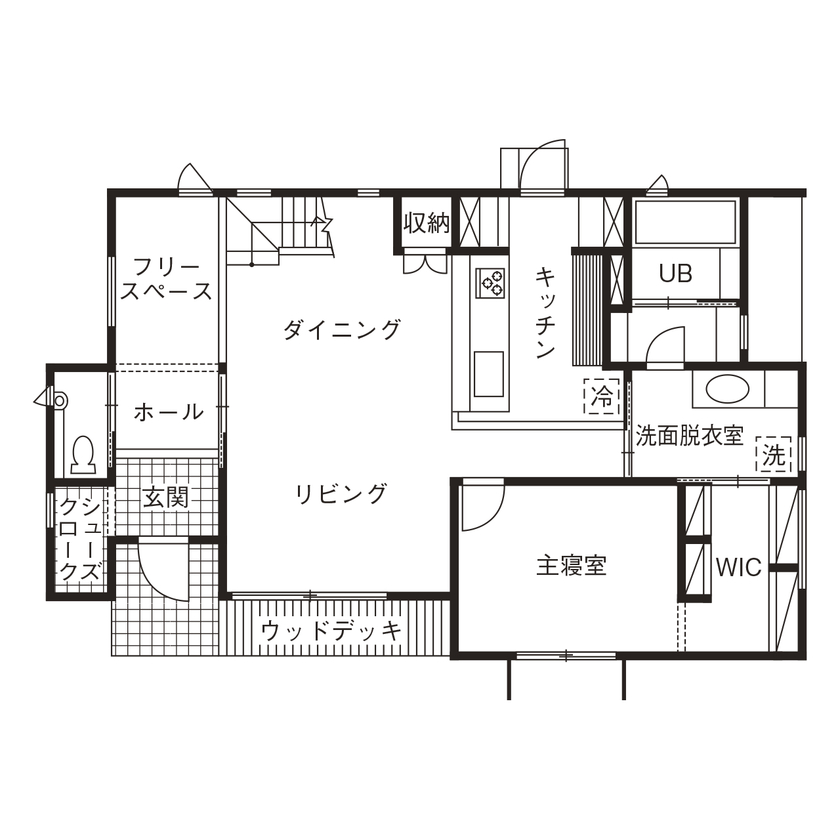 棟匠 キッズスペースに家族の図書コーナーも。シンプルな中に「好き」を閉じ込めた、一年中快適な木の住まいの間取り図（4LDK）1階