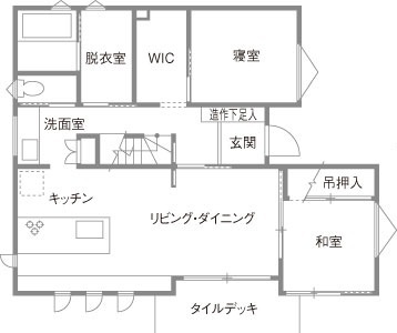棟匠 無垢材を使った住まいの心地よさと平屋ならではの暮らしやすさを実感の間取り図（小屋裏）1階