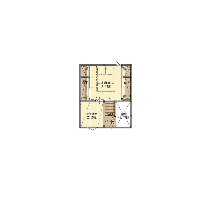 ジューケン 【街中狭小地23坪】中庭でバーベキューができる×ビルに挟まれたコンパクトな家の間取り図（1LDK＋ロフト）ロフト