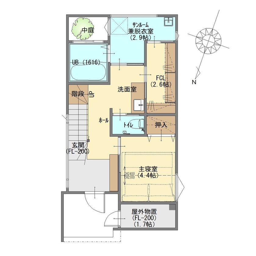 ジューケン 【狭小３階建】密集地のビハインドを逆手に考えてみる ／ 外部空間を味方につけたジャパンディスタイルの家の間取り図null１階
