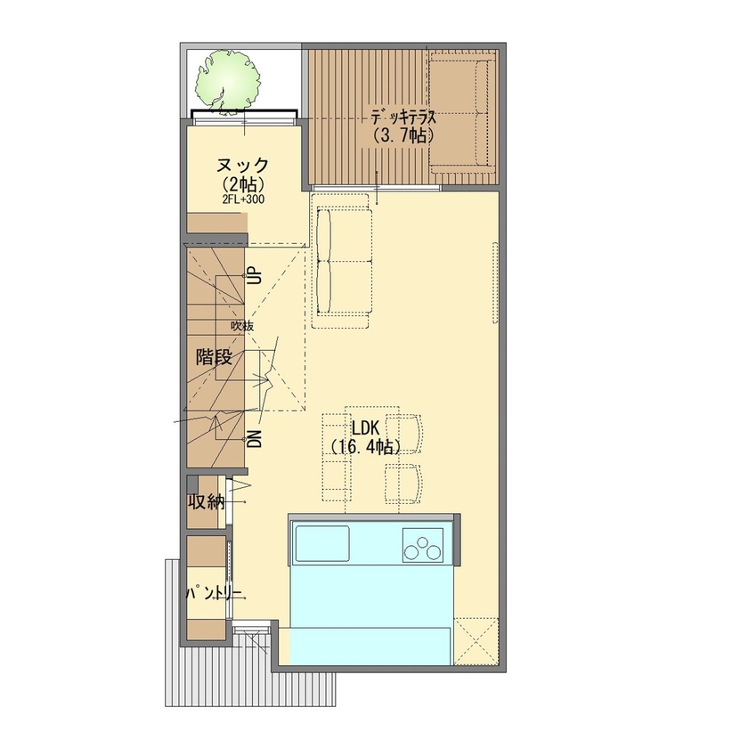 ジューケン 【狭小３階建】密集地のビハインドを逆手に考えてみる ／ 外部空間を味方につけたジャパンディスタイルの家の間取り図null２階