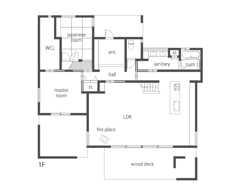 住空間設計Labo 【4000万円・神戸市】非日常を楽しむ。住まい手と建築士のセンスが融合した「リゾートスティ」感覚の住まいの間取り図（3LDK+WIC+ファミリーライブラリー）１階