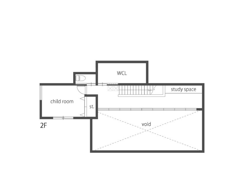 住空間設計Labo 【4000万円・神戸市】非日常を楽しむ。住まい手と建築士のセンスが融合した「リゾートスティ」感覚の住まいの間取り図（3LDK+WIC+ファミリーライブラリー）２階