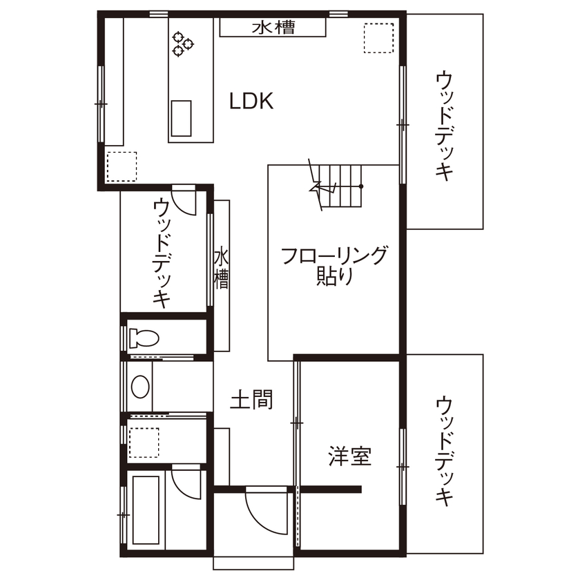 住空間設計Labo 【2000万円台・間取り図・西宮市】内と外がつながり、自然が身近に。リラックス感のある大人ナチュラルな家の間取り図（3LDK）1階