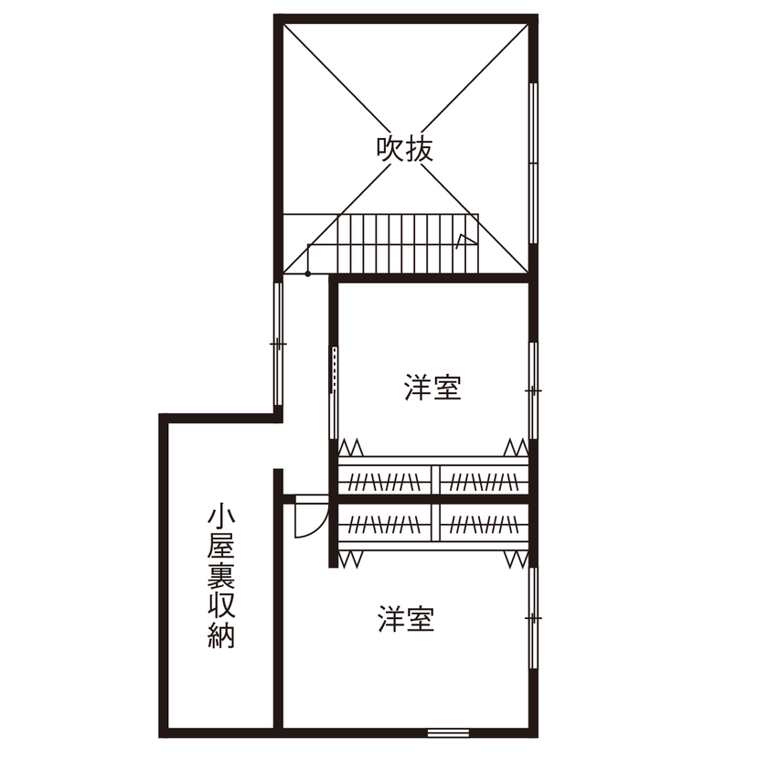 住空間設計Labo 【2000万円台・間取り図・西宮市】内と外がつながり、自然が身近に。リラックス感のある大人ナチュラルな家の間取り図（3LDK）2階