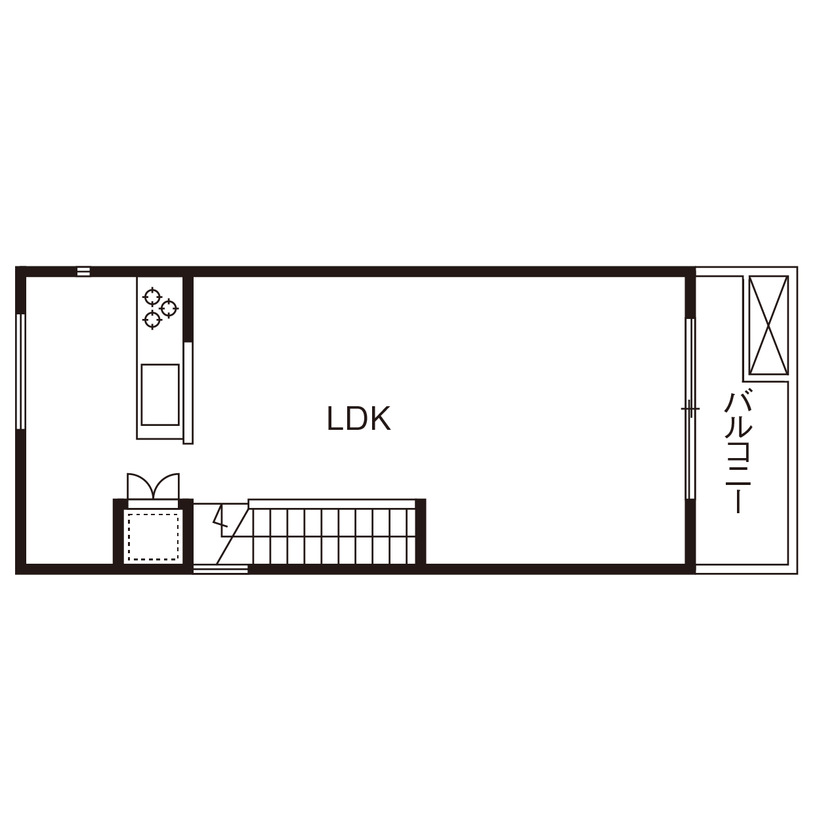 住空間設計Labo 【狭小20坪・2000万円台・間取り図・神戸市】庭木の潤いを感じながら過ごすアウトドアリビングのある家の間取り図（1LDK）2階