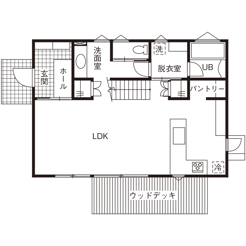 NOA HOME 1からこだわりを叶えた、無垢材の温もり感じる北欧風33坪の住まいの間取り図（3LDK）1階