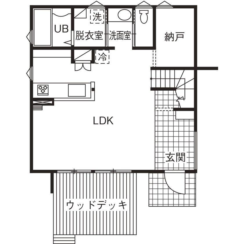 NOA HOME 理想をとことん実現！アカシア×アイアンで創り出す、ミッドセンチュリー31坪の住まいの間取り図（3LDK）1階