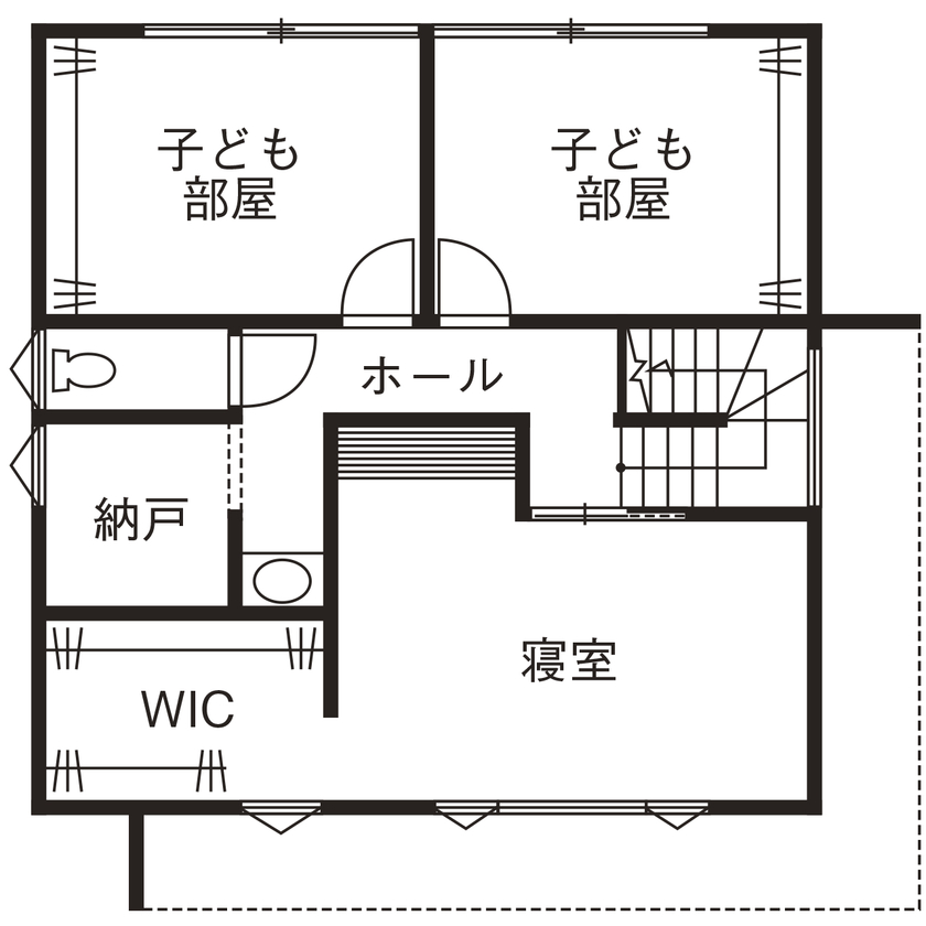 NOA HOME 理想をとことん実現！アカシア×アイアンで創り出す、ミッドセンチュリー31坪の住まいの間取り図（3LDK）2階