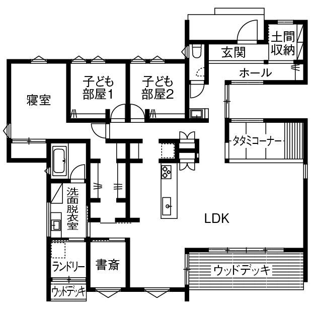 NOA HOME 【2000万円台／自然素材/延床36坪】仕様の細部にまで“好き”を反映。自然素材の心地よさに包まれる平屋の間取り図（3LDK＋書斎）1階