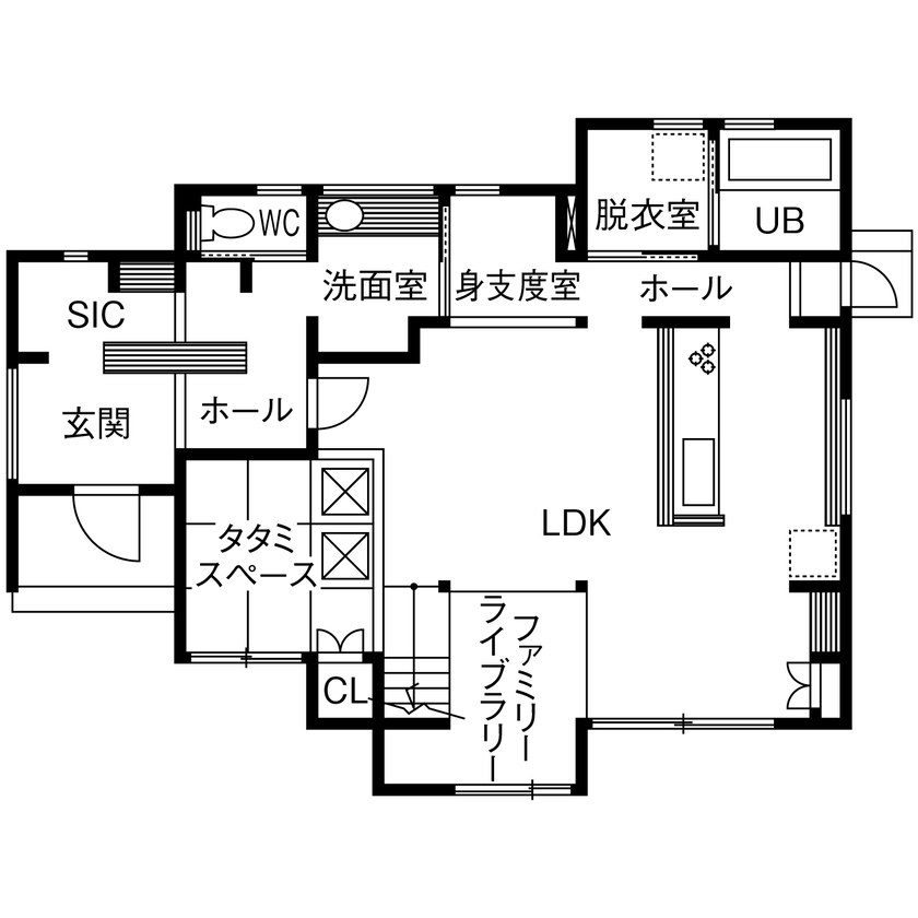 華建築 【2000万円台後半|吹抜け|間取り図有】スムーズな帰宅動線で子どもの自主性を自然に育む家の間取り図（3LDK）1階