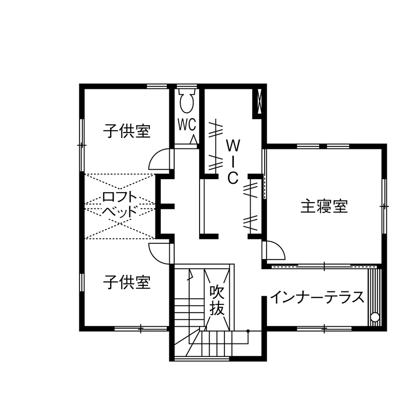 華建築 【2000万円台後半|吹抜け|間取り図有】スムーズな帰宅動線で子どもの自主性を自然に育む家の間取り図（3LDK）2階