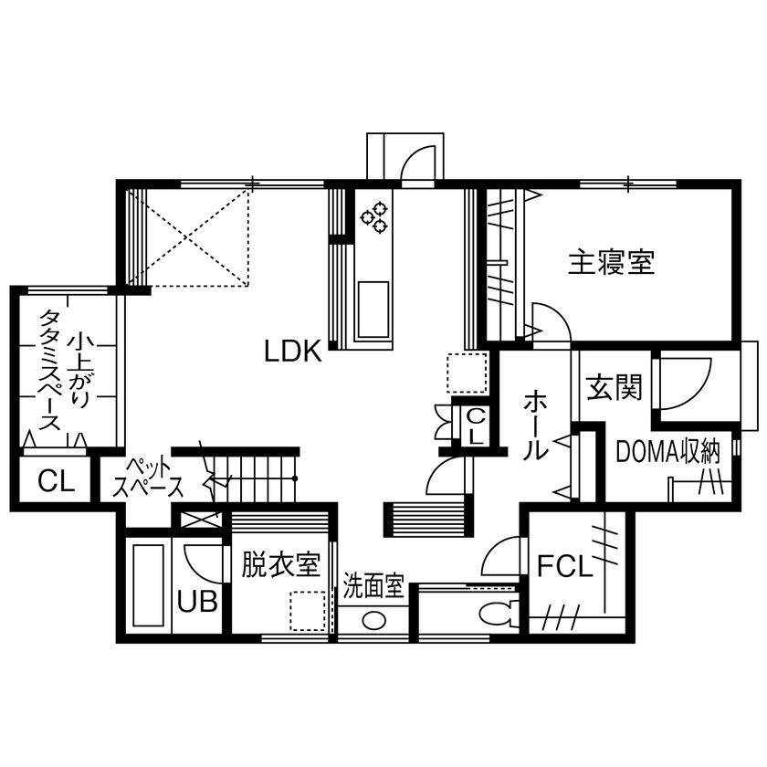華建築 【2000万円台後半|32坪|吹抜け|平屋＋α|間取り図有】快適な空気環境で猫とトカゲと暮らす。趣味を楽しむ家の間取り図（3LDK）1階