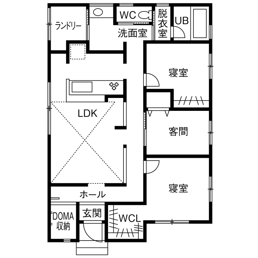 華建築 【2000万円台後半|25坪|平屋|間取り図有】趣味の陶芸作品を飾って楽しむ。回転扉のある遊び心満載の平屋の間取り図（3LDK）1階