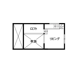 アッシュホーム 【愛知県/1000万円台/間取り図】大収納3層構造、吹抜けで繋がる平屋。生活にメリハリが生まれた暮らし実例の間取り図（4LDK+平屋大収納）1.5階