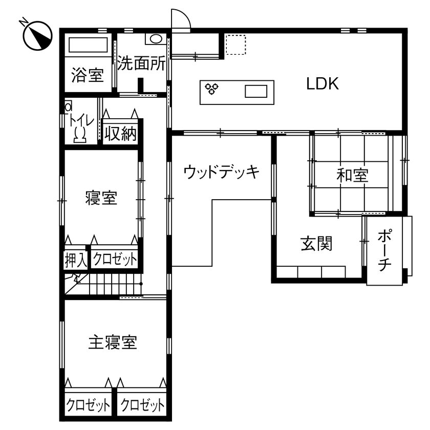 アッシュホーム 【愛知県/1740万円/間取り図】家中から中庭を望める、日本家屋の暮らしを叶える広い土間ありきの平屋実例の間取り図（3LDK＋ロフト）1階