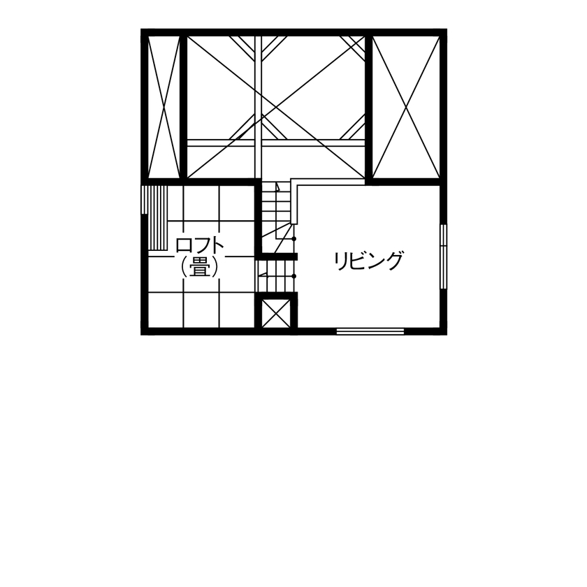 アッシュホーム 【愛知県/1000万円台/間取り図】太陽光発電＆オール電化で災害時も安心。大収納も備えた1.5階建て平屋実例の間取り図（3LDK＋大収納＋ロフト）1.5階