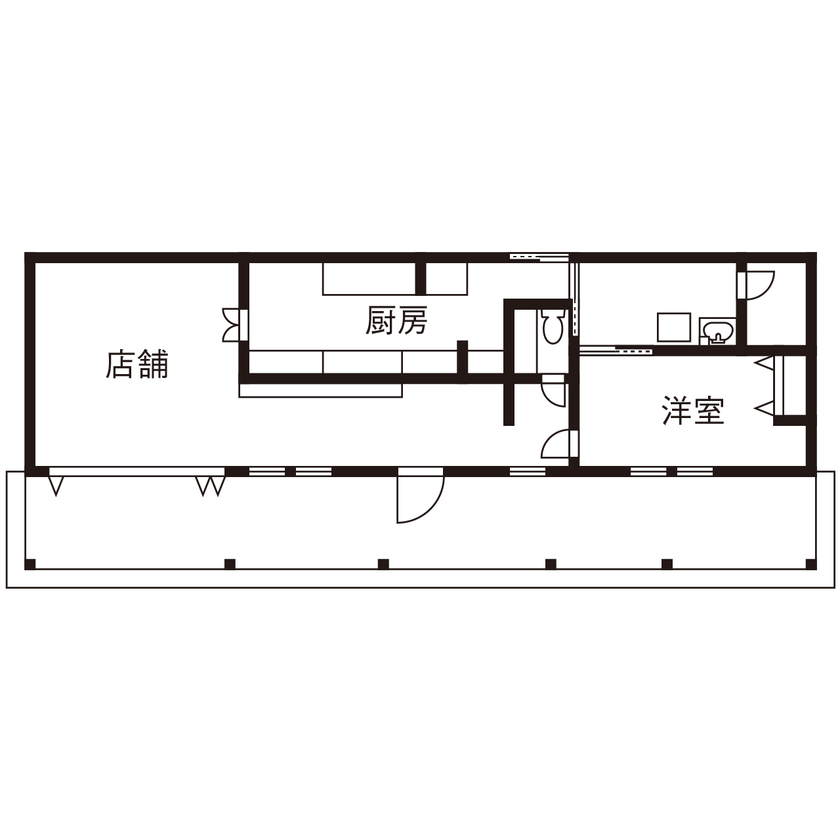 アートハウス 【1990万円・間取り図あり】リゾート感あふれるお洒落な店舗付住宅の間取り図（1K＋店舗）1階