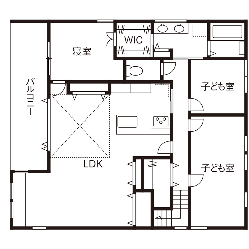 アートハウス 【大阪/4312万円/間取り図あり】カバードポーチが家族をつなぐ二世帯住宅の間取り図（２LDK＋教室＋３LDK）2階