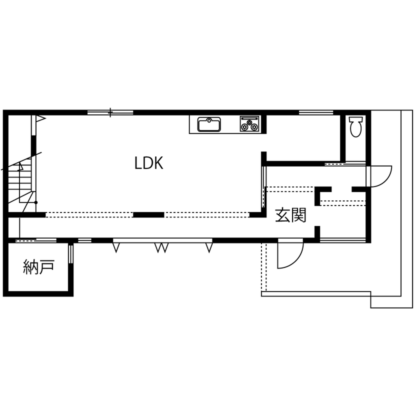 アートハウス 【大阪/3000万円台/35坪】ホテルライクな寛ぎ。リゾートテイストのあるデザインを生活に寄せて暮らしやすくの間取り図（1LDK）1階
