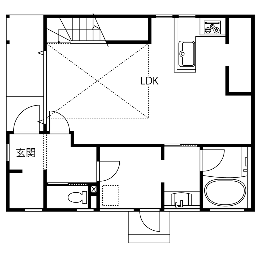 アートハウス 【大阪/3000万円台/28.1坪】サーファーズハウスを建てたい！間取りやテイストにこだわり子育てしやすい工夫の間取り図（3LDK）1階