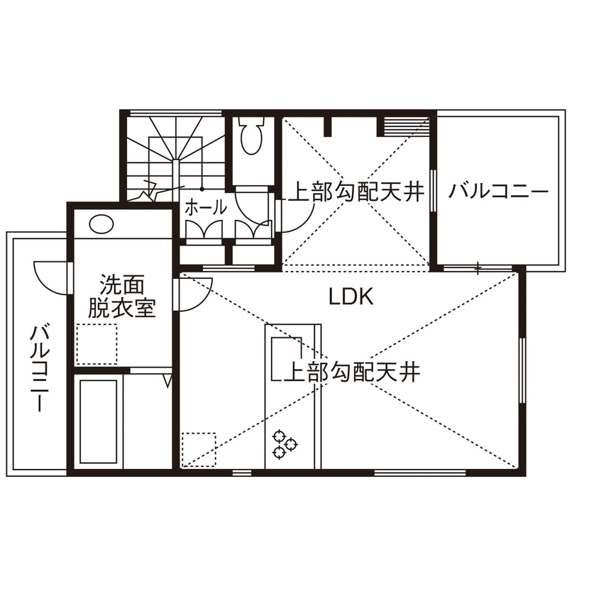 ワクワクプロジェクト／三光ホーム 【3000万円台/間取り/土地探しサポート】ガレージのような趣味スペース付きのブルックリンスタイルの家の間取り図（3LDK）2階