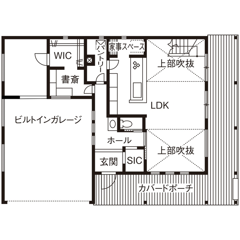 ワクワクプロジェクト／三光ホーム 【土地探しサポート/間取】ビルトインガレージ付きのアメリカンハウスを実現。イメージ通りの家に満足の間取り図（3LDK）1階
