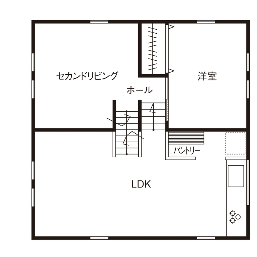 ワクワクプロジェクト／三光ホーム 【2000万円台/土地探しサポート/間取有】ガレージとしても使えるアウトドアストッカーで趣味を満喫する家の間取り図（3LDK）2階