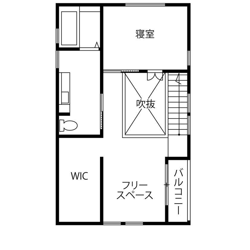 ハナハウス 【堺市／1950万円】土間スペースとLDKが一体化！27.5坪と狭小で限られた敷地を有効活用［間取り図有］の間取り図（2LDK）2階