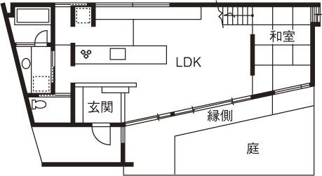 KADeL 【3000万円台/奈良県/間取り図有】「とおり庭の家」　自然と共存　遊びと寛ぎが融合したリゾートのような家の間取り図（4LDK）1階