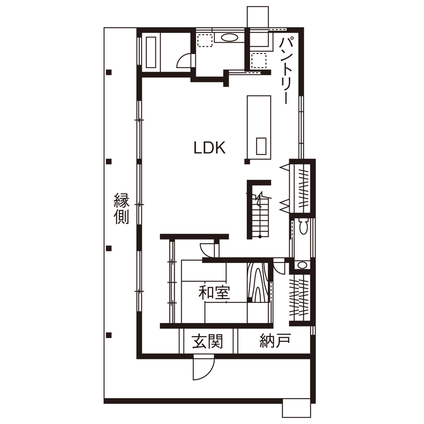 KADeL 【5000万円～/大阪府/間取り図有】感じるのは緑の豊かさ。日本の昔の住宅に倣った平屋のように暮らせる家の間取り図（4LDK）1階