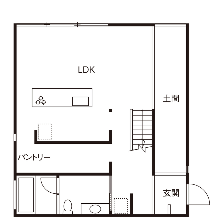KADeL 【3000万円台/大阪府/間取り有】間仕切りがなくすべてがオープン。繋がりを感じながら暮らせる美しい家の間取り図（2LDK）1階