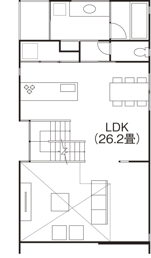 KADeL 【4000万円台/大阪府/30坪/間取り図有】｢terrace｣　スキップフロアや吹抜けの開放的なリビング│3階建ての間取り図（4LDK）2階