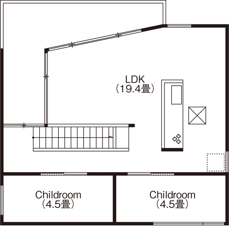 KADeL 【3000万円台/和歌山/間取り図有】「ヴィスタ」2階リビングから自然の景色　静かで風が通る別荘のような家の間取り図（3LDK）2階