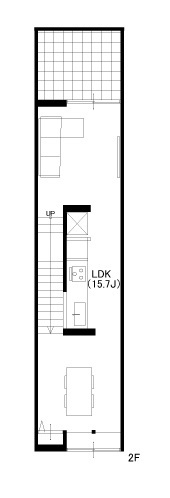 KADeL 【3階建て/3000万円台/大阪府/15坪/間取り図有】「都市に棲む家」モルタル左官の壁の間口2.7ｍ都市型３階建の間取り図（2LDK）２階