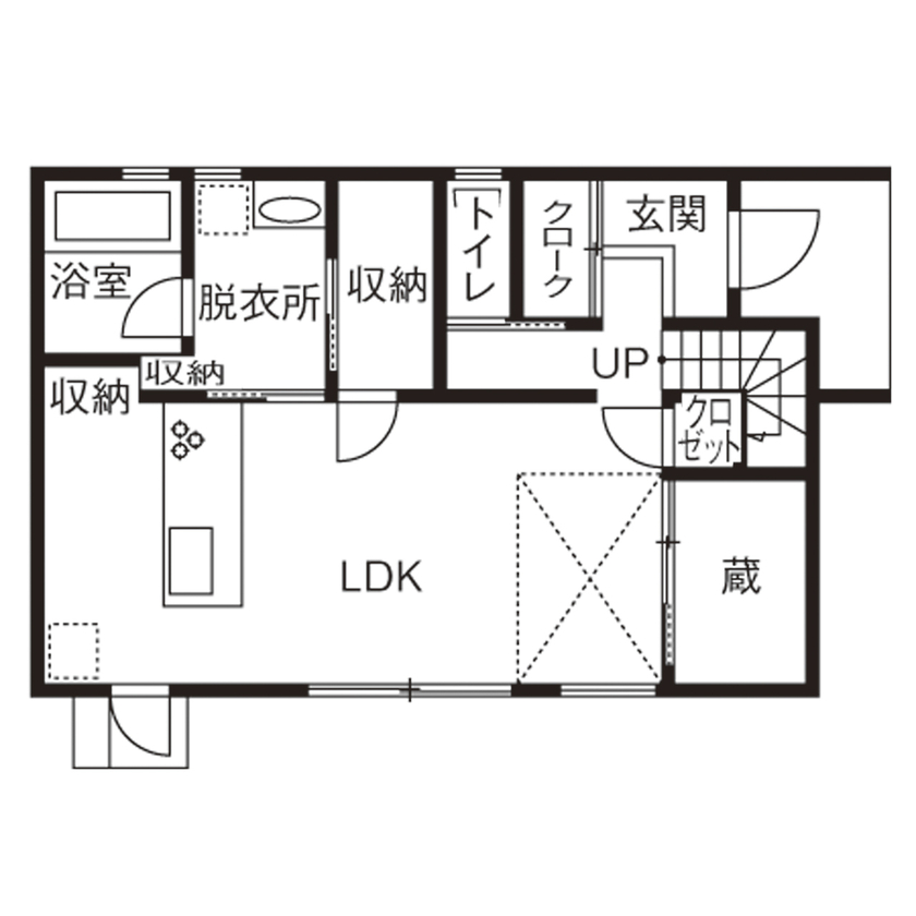 ink collaborate with niko and ...  【屋上バルコニー・間取り図あり】「蔵」は子どもの遊び場！星を眺め、バルコニーでくつろぐのが日々の癒しの間取り図（3LDK）１階